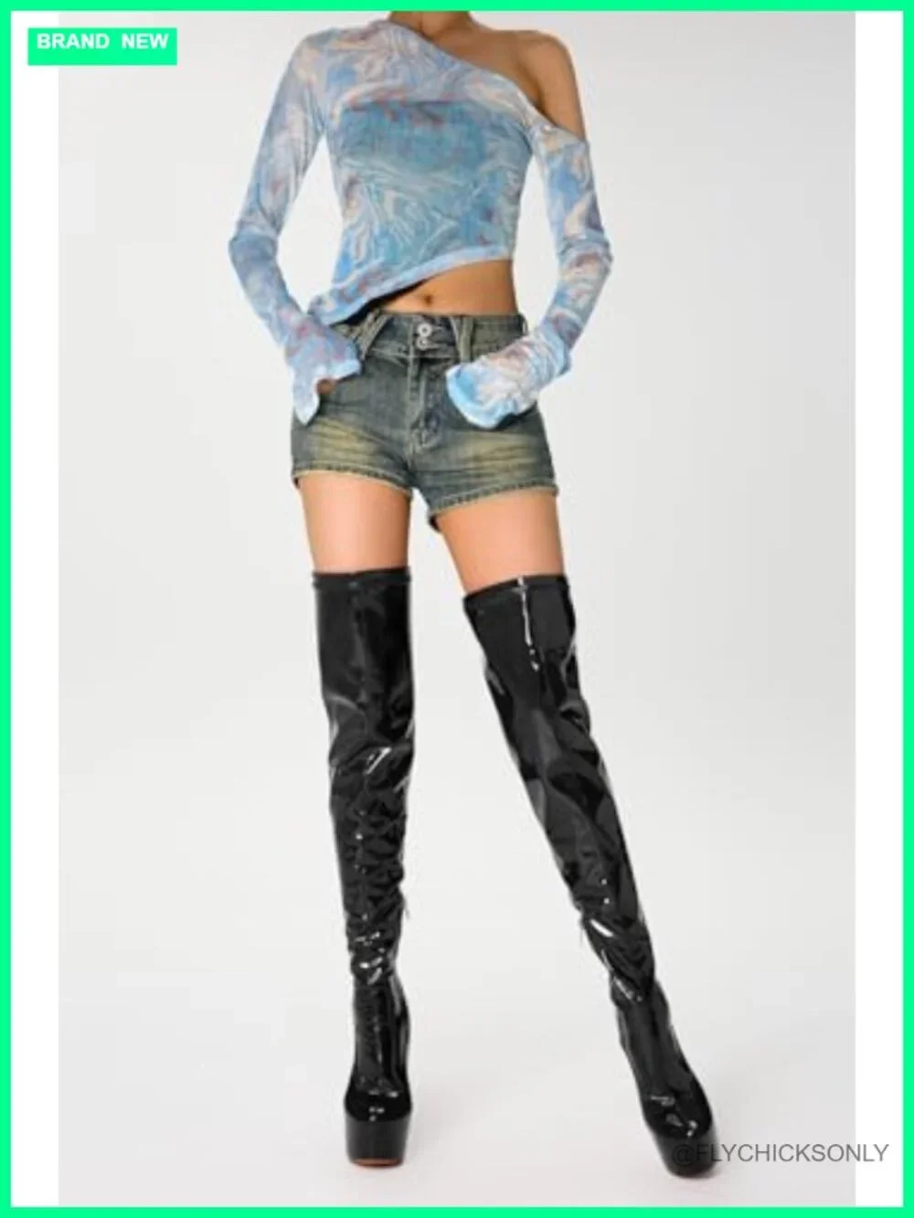 Patent Leather Over The Knee Stiletto Platform Thigh High Boots 5.9